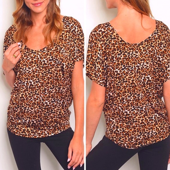 🆑 Papermoon Leopard Print Draping Blouse SML Relaxed Fit Batwing Sleeve - Picture 1 of 14